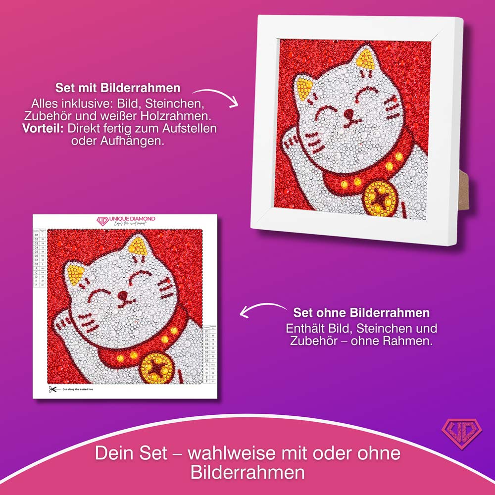 5D Diamond Painting Maneki Miau – Glückskatze mit Strasssteinchen, Unique-Diamond