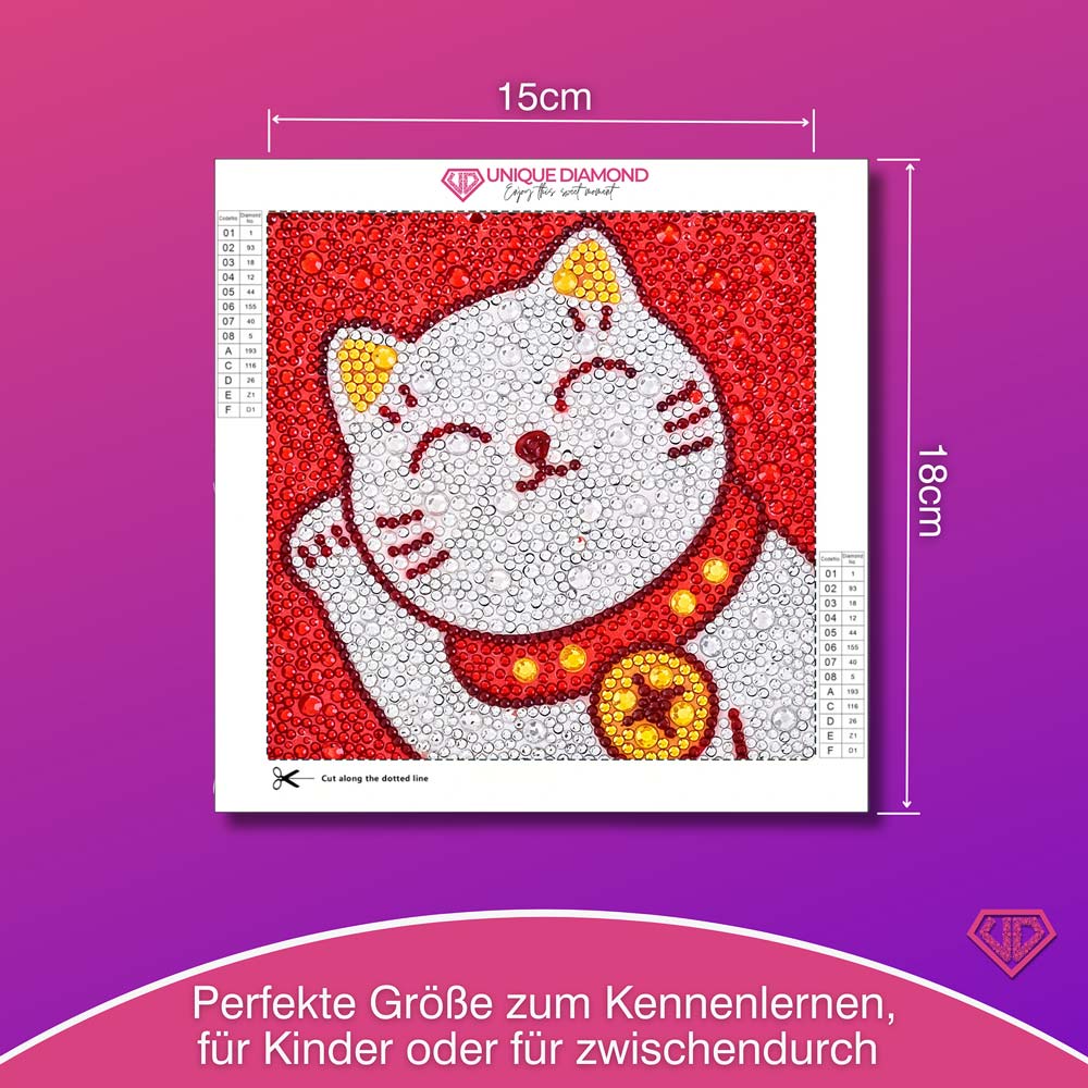 5D Diamond Painting Maneki Miau – Glückskatze mit Strasssteinchen, Unique-Diamond