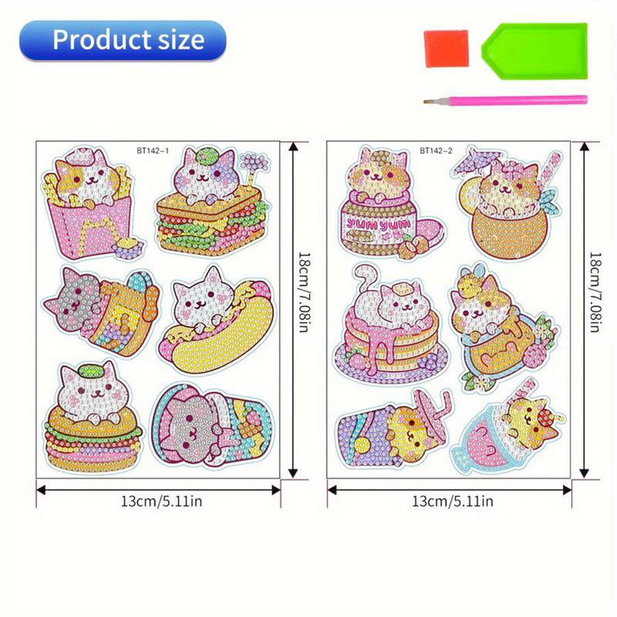 5D Diamond Painting 12 Sticker Katzen, Unique-Diamond