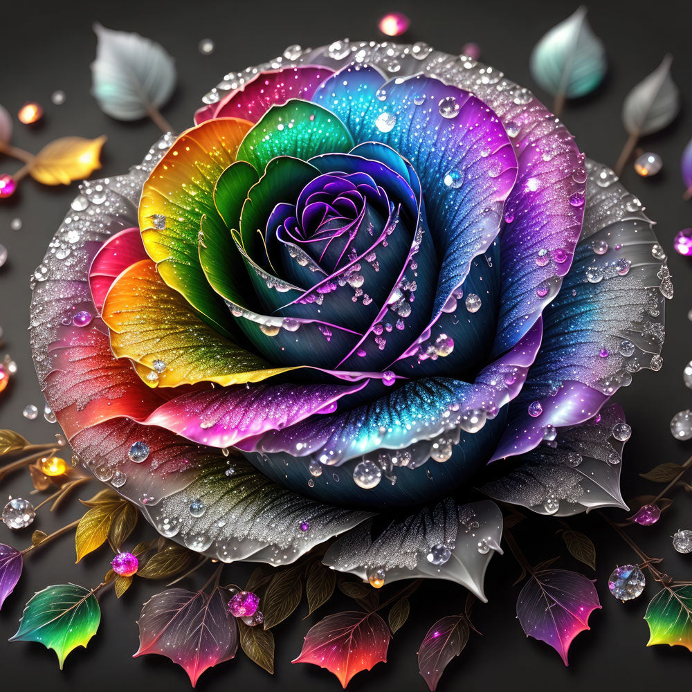 5D Diamond Painting AB Steine Farbige Rose mit 100 Farben, Unique-Diamond