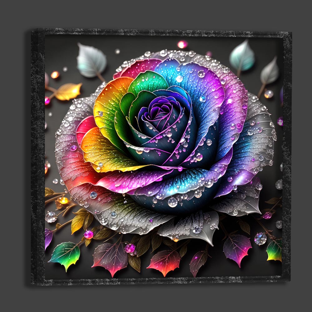 5D Diamond Painting AB Steine Farbige Rose mit 100 Farben, Unique-Diamond