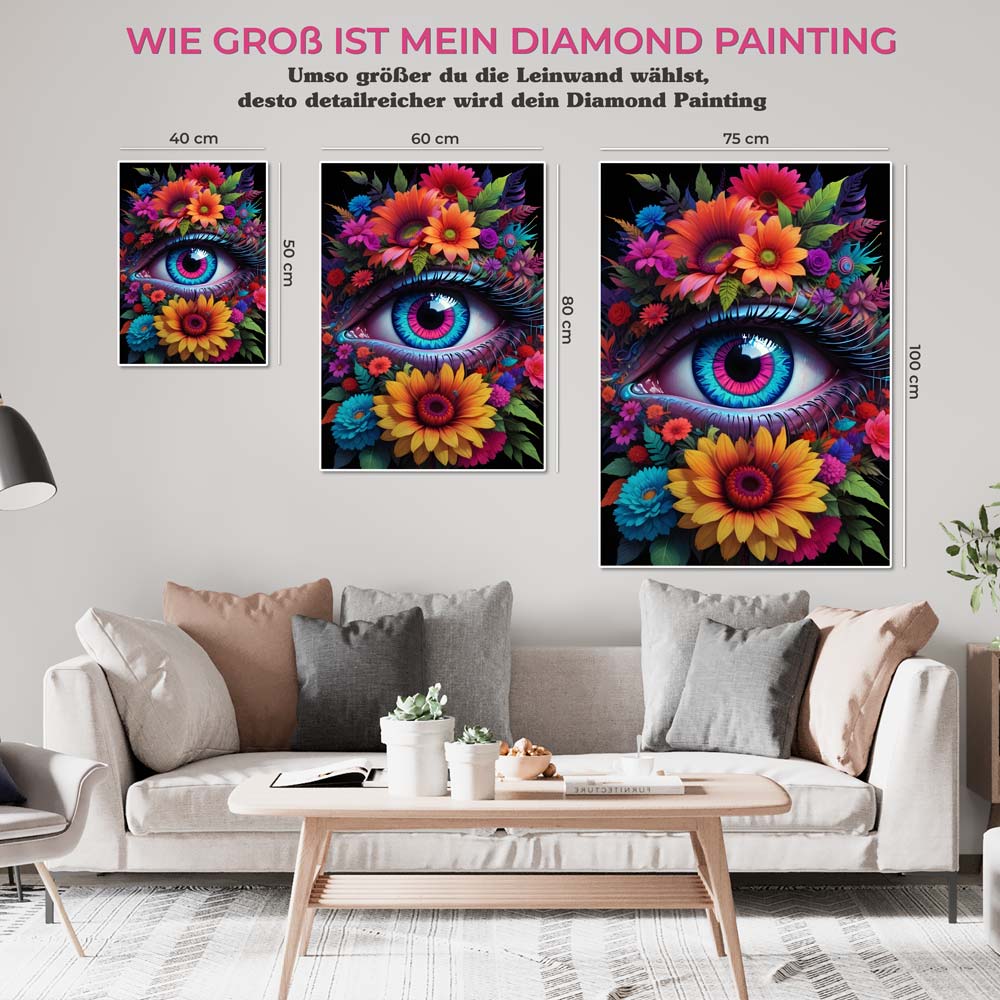 5D Diamond Painting AB Steine Flowers Eye mit 100 Farben, Unique-Diamond