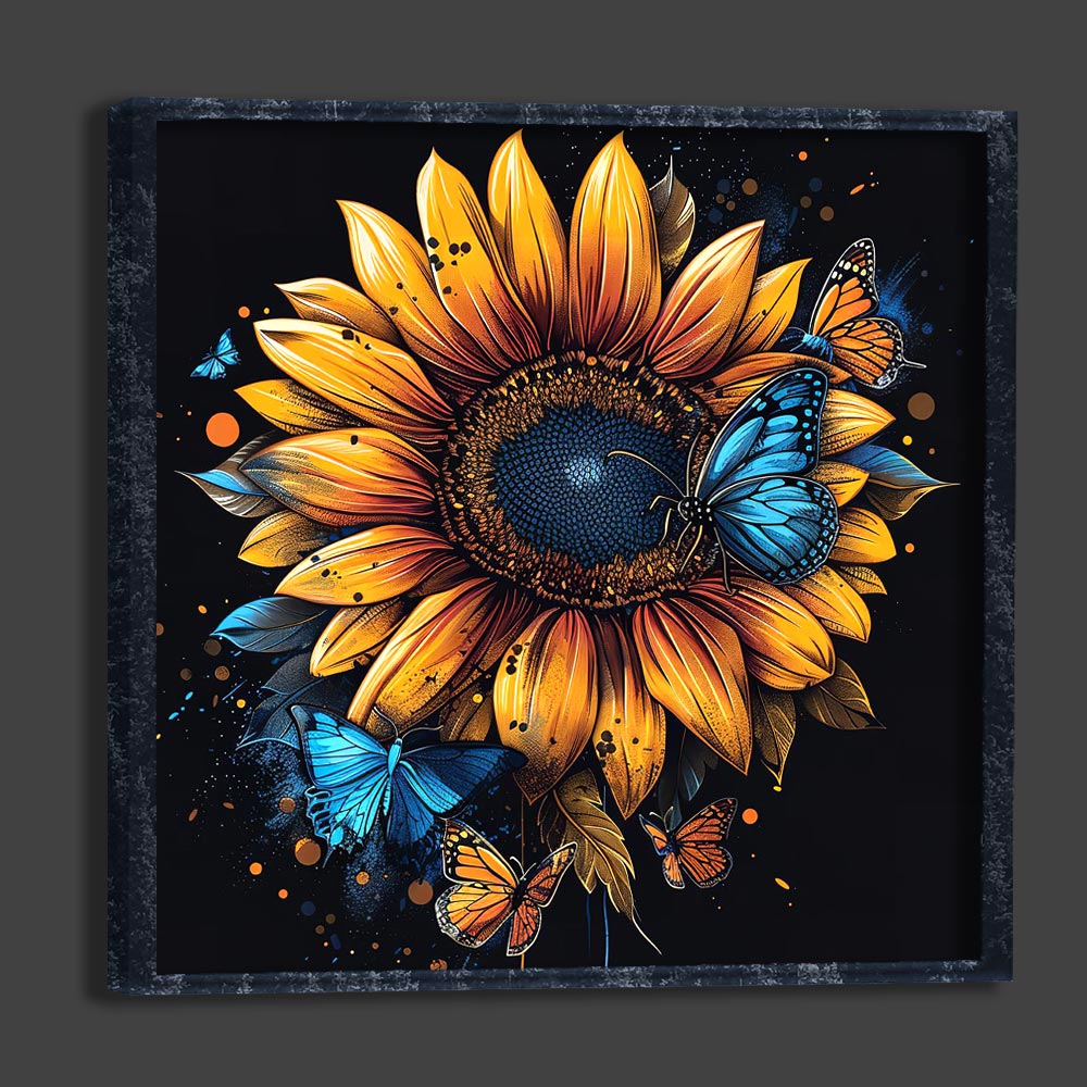 5D Diamond Painting AB Steine Sunflower With Butterflies, Unique-Diamond