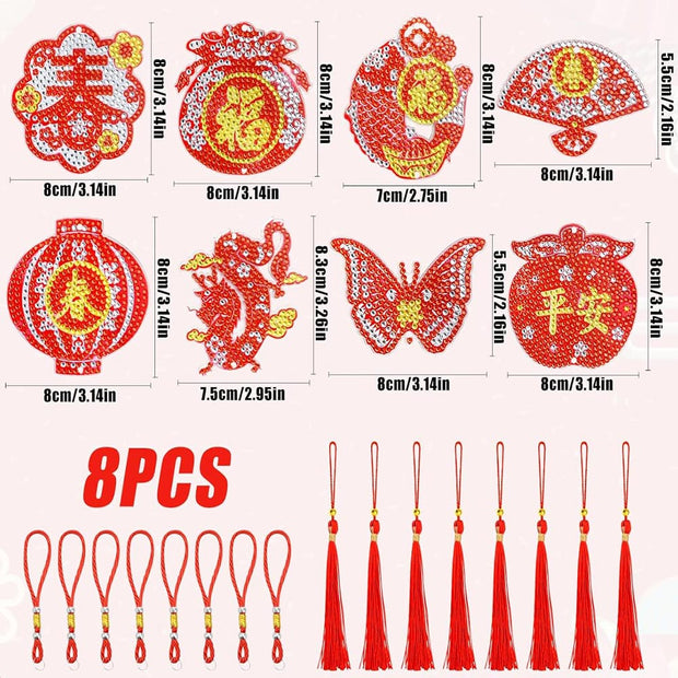 5D Diamond Painting Anhänger Chinesisches Neujahr 8 Stück