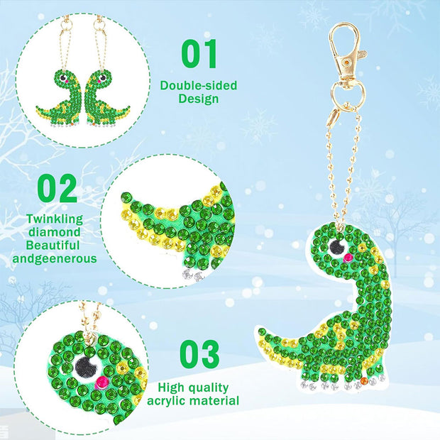 5D Diamond Painting Schlüsselanhänger Dinosaurier 12 Stück, Unique-Diamond