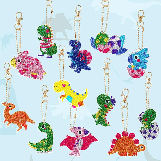 5D Diamond Painting Schlüsselanhänger Dinosaurier 12 Stück, Unique-Diamond