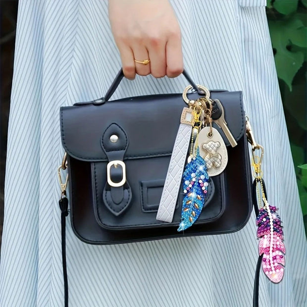 5D Diamond Painting Anhänger – Federzauber in Farbenpracht 6 Stück, Unique-Diamond