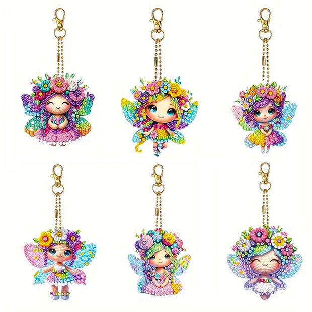 5D Diamond Painting Anhänger – Feenzauber und Blütenglück 6 Stück