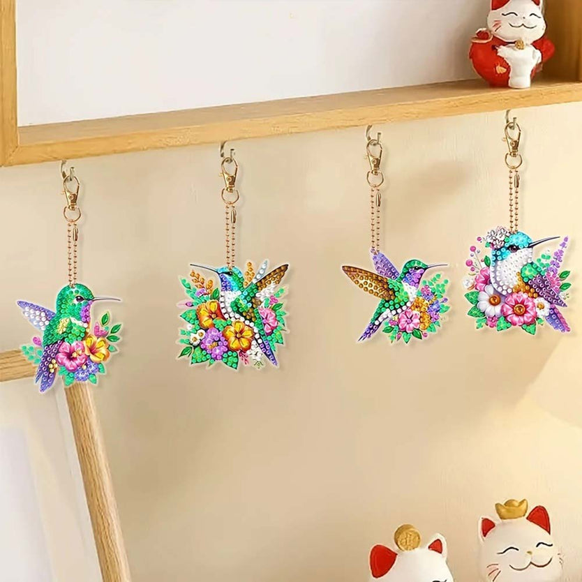 5D Diamond Painting Anhänger – Kolibri-Wunder im Blumenmeer 6 Stück, Unique-Diamond