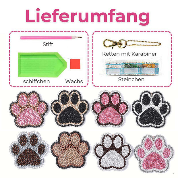 5D Diamond Painting Anhänger – Pfotenabdrücke im Glitzerlook 6 Stück, Unique-Diamond