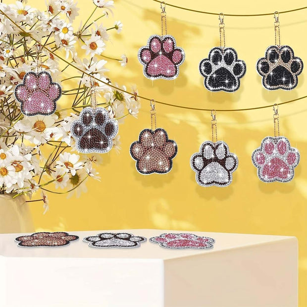 5D Diamond Painting Anhänger – Pfotenabdrücke im Glitzerlook 6 Stück, Unique-Diamond