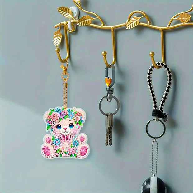 5D Diamond Painting Anhänger – Teddys im Blumenparadies 5 Stück, Unique-Diamond