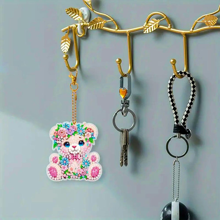 5D Diamond Painting Anhänger – Teddys im Blumenparadies 5 Stück, Unique-Diamond