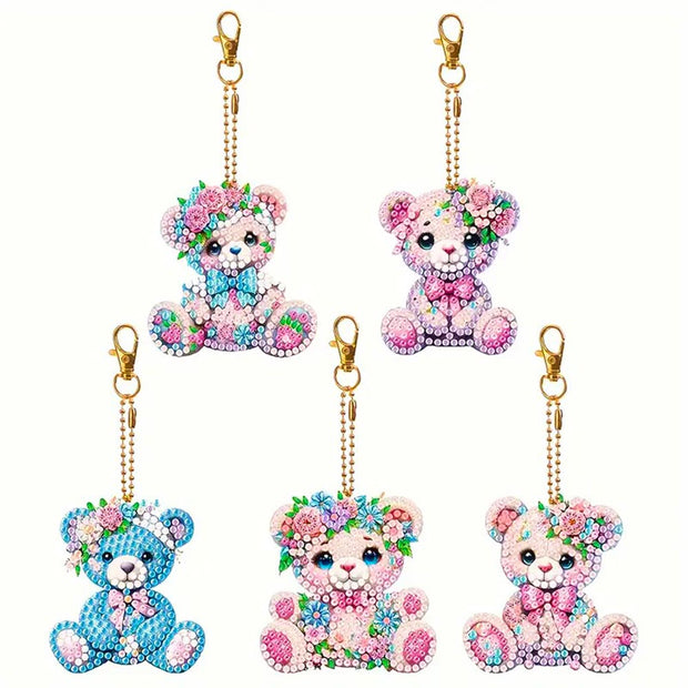 5D Diamond Painting Anhänger – Teddys im Blumenparadies 5 Stück, Unique-Diamond