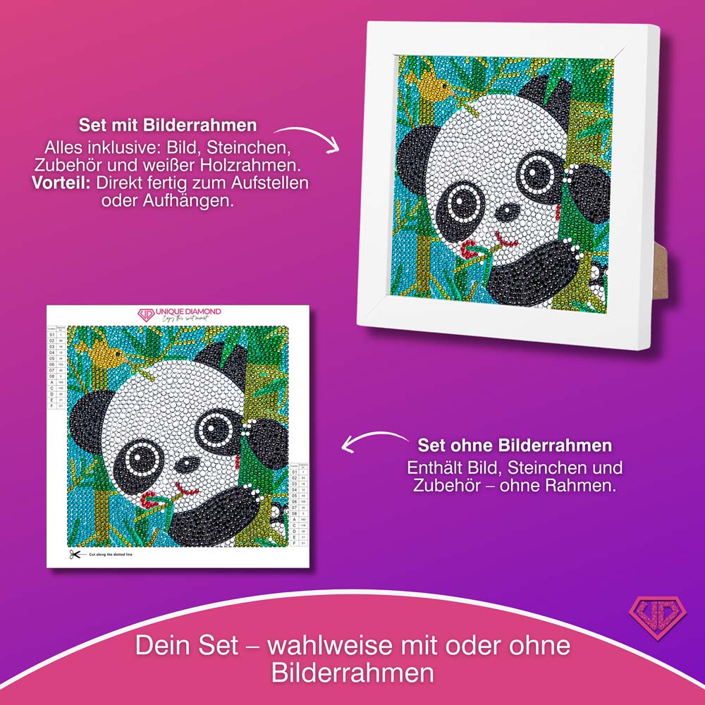 5D Diamond Painting Bambini der Bambus-Panda mit Strasssteinchen, Unique-Diamond