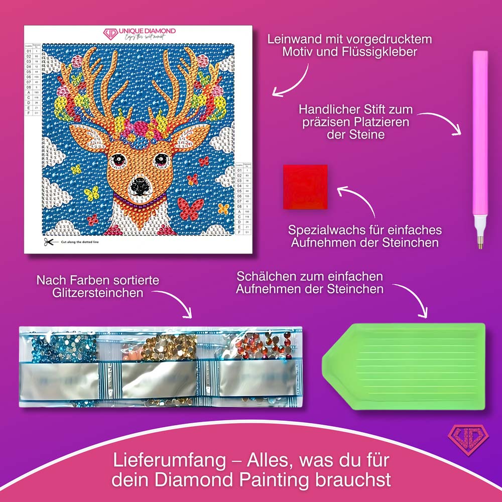 5D Diamond Painting Blütenkönig des Waldes mit Strasssteinchen