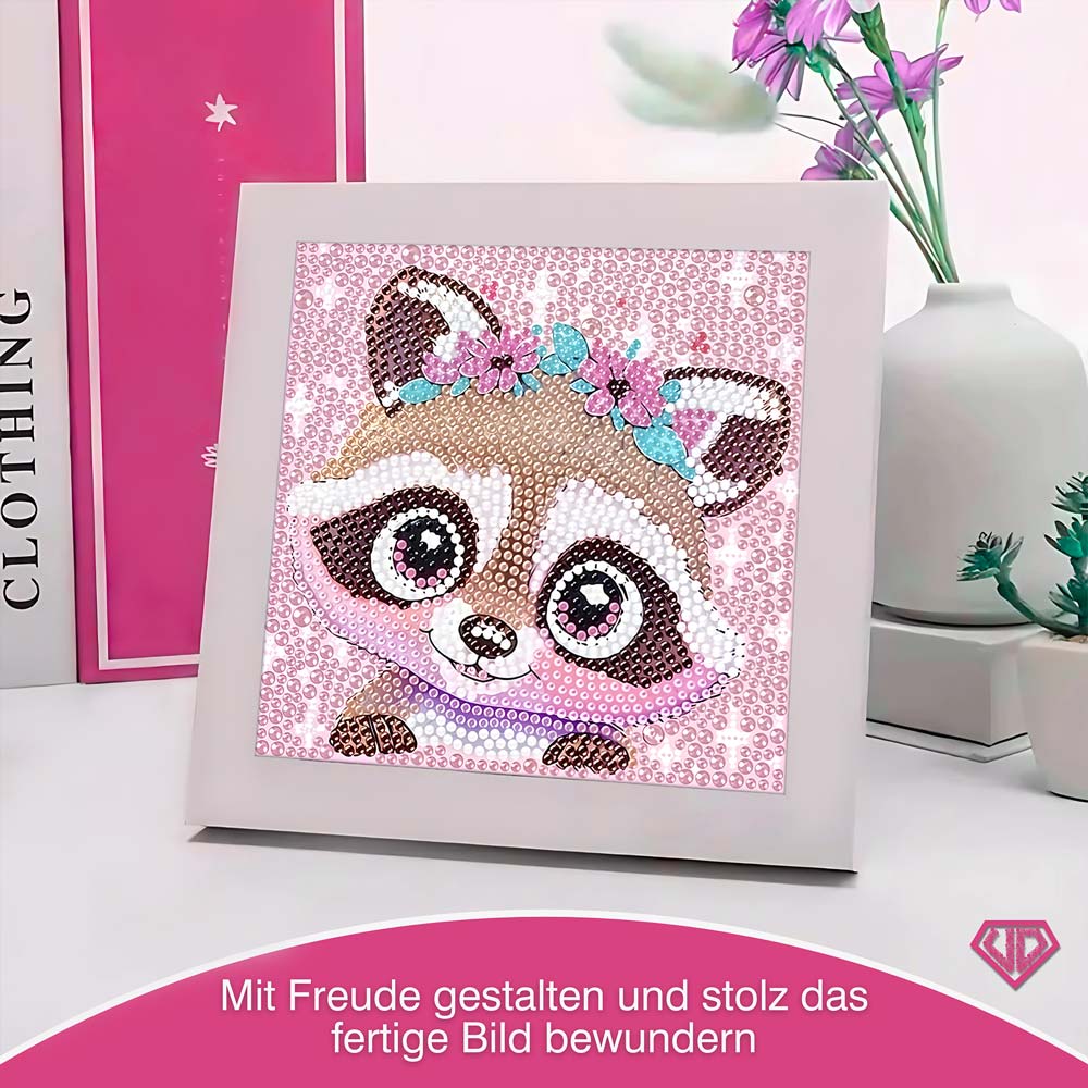 5D Diamond Painting Blütenwaschbär Momo mit Strasssteinchen, Unique-Diamond