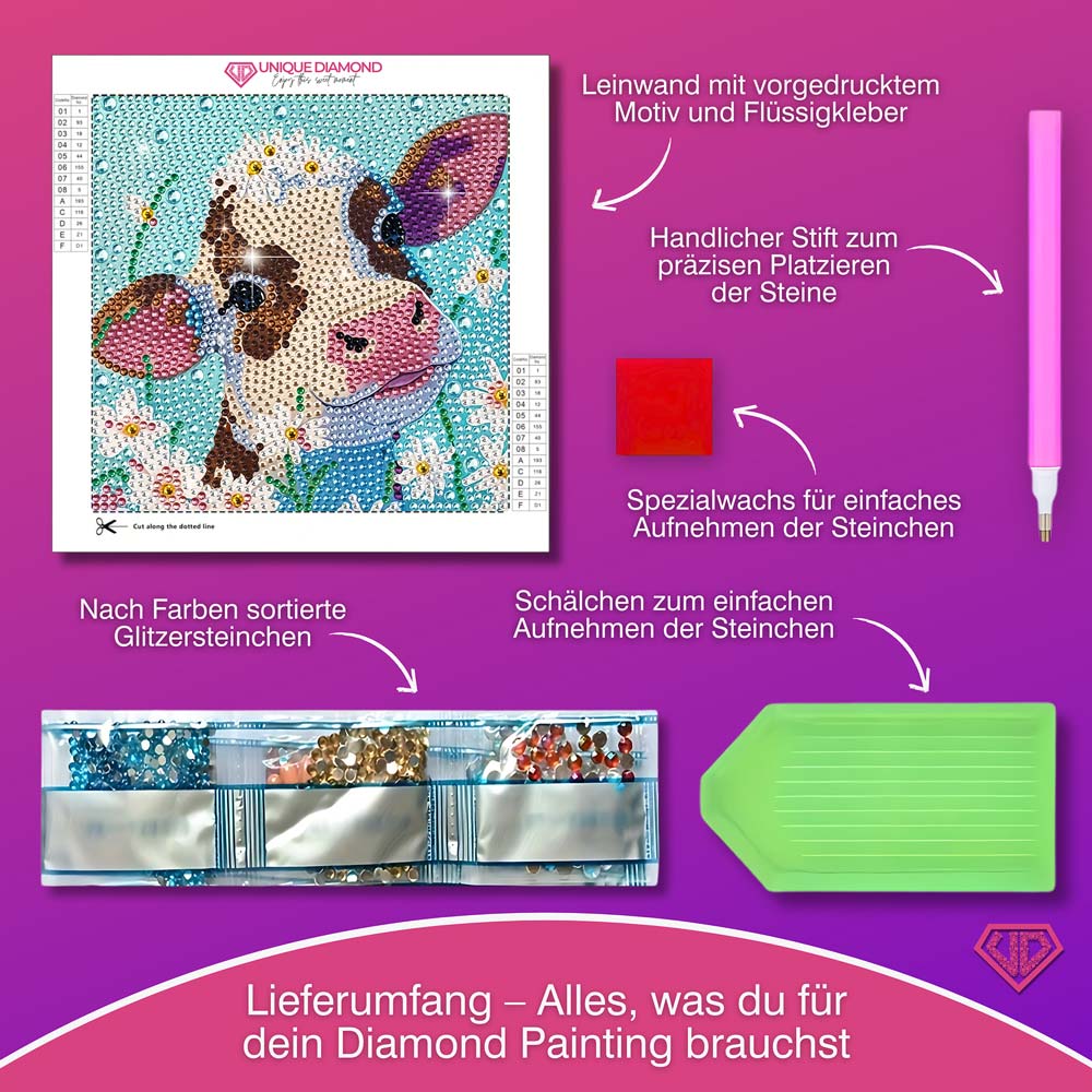 5D Diamond Painting Blumenkalb Fleurchen mit Strasssteinchen, Unique-Diamond