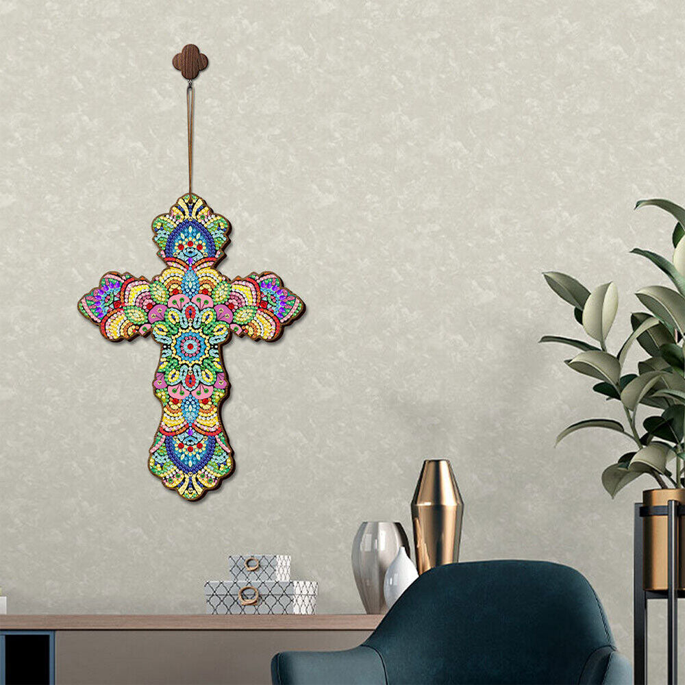 5D Diamond Painting Dekoanhänger Kreuz Blumen, Unique-Diamond