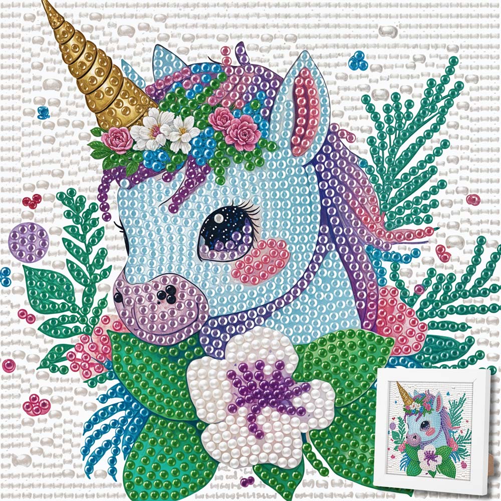5D Diamond Painting Einhorn Elina im Blütenzauber mit Strasssteinchen, Unique-Diamond