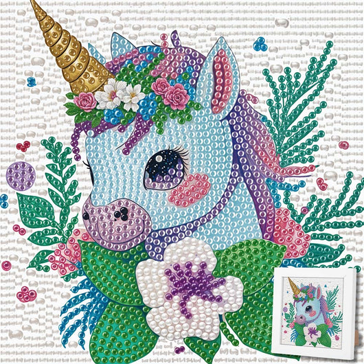 5D Diamond Painting Einhorn Elina im Blütenzauber mit Strasssteinchen, Unique-Diamond