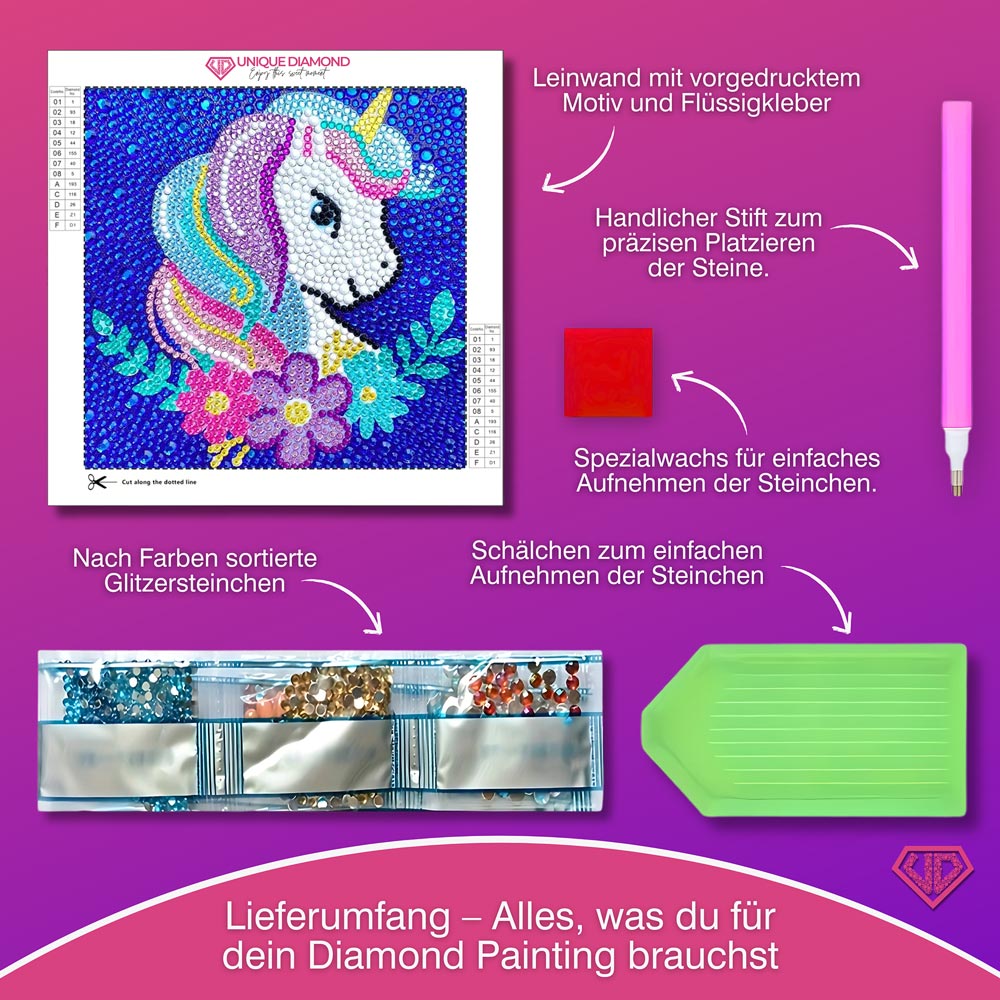 5D Diamond Painting Einhorn Magie mit Strasssteinchen, Unique-Diamond