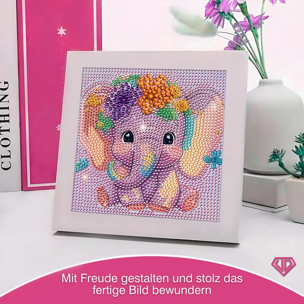 5D Diamond Painting Elefantenbaby Ella mit Strasssteinchen, Unique-Diamond