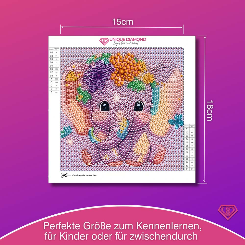 5D Diamond Painting Elefantenbaby Ella mit Strasssteinchen, Unique-Diamond