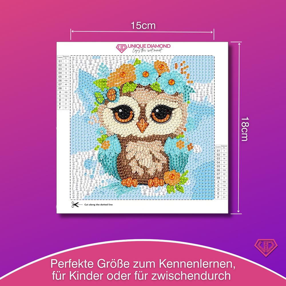 5D Diamond Painting Eulchen Livia im Blütenzauber mit Strasssteinchen, Unique-Diamond