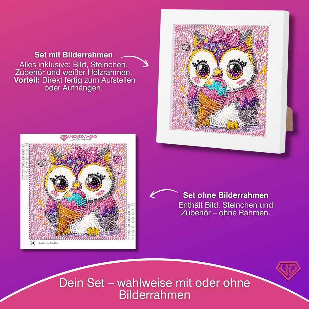 5D Diamond Painting Eule und Eis mit Strasssteinchen, Unique-Diamond