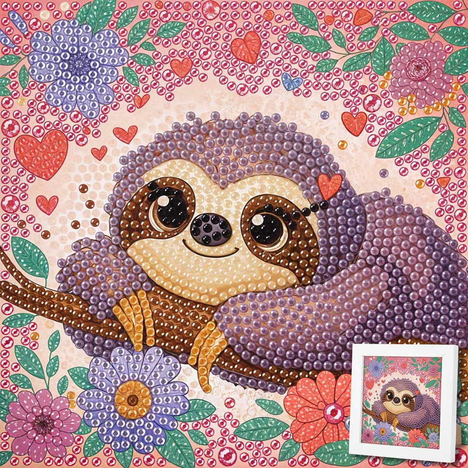 5D Diamond Painting Faultier Flora im Blütenzauber mit Strasssteinchen, Unique-Diamond