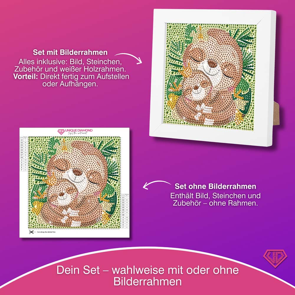 5D Diamond Painting Faultierliebe Mila & Momo mit Strasssteinchen, Unique-Diamond