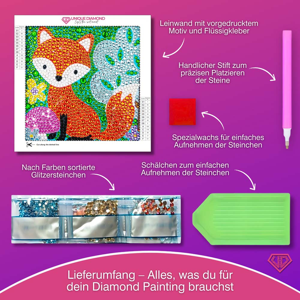 5D Diamond Painting Finn der Waldfuchs mit Strasssteinchen, Unique-Diamond