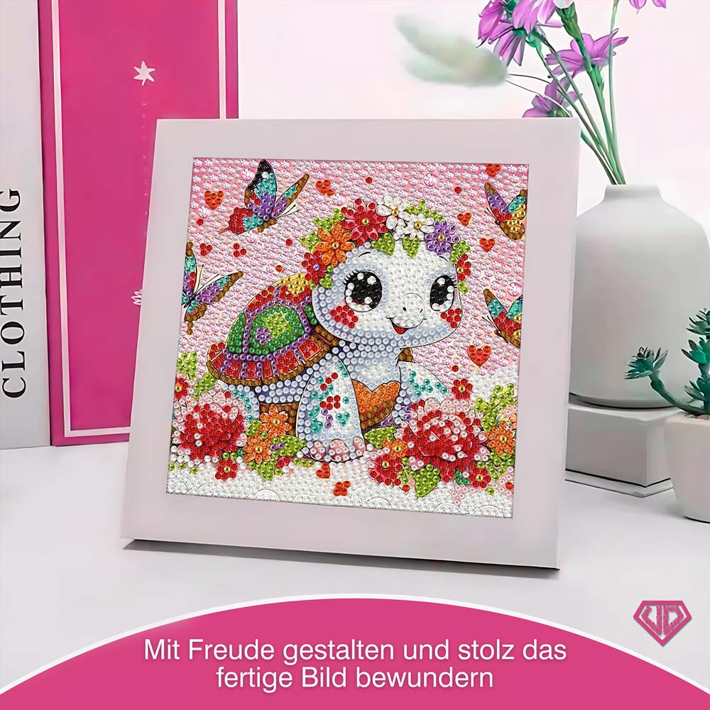5D Diamond Painting Fröhliche Schildkröte Lilia mit Strasssteinchen, Unique-Diamond