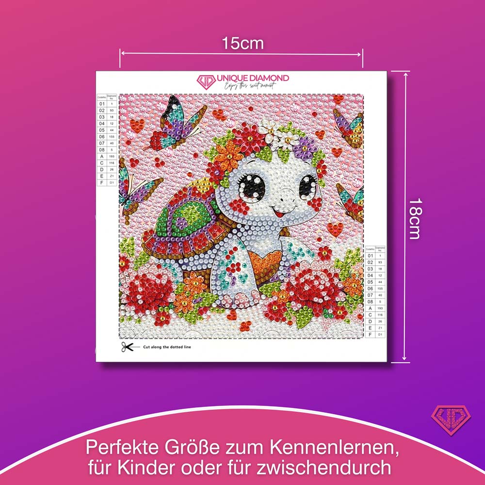5D Diamond Painting Fröhliche Schildkröte Lilia mit Strasssteinchen, Unique-Diamond
