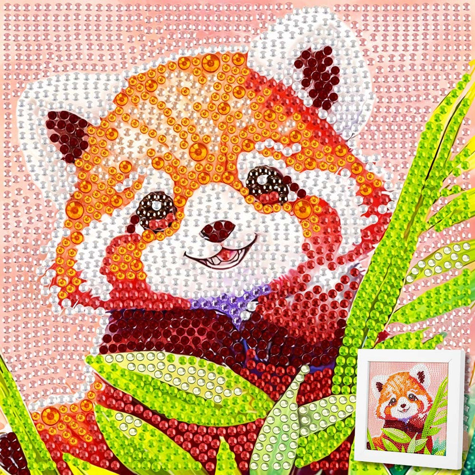 5D Diamond Painting Fröhlicher Panda Leo im Bambuswald mit Strasssteinchen, Unique-Diamond