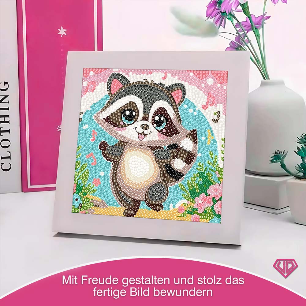 5D Diamond Painting Fröhlicher Waschbär Ricky mit Strasssteinchen, Unique-Diamond