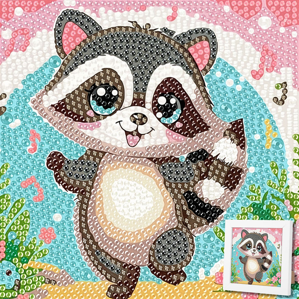5D Diamond Painting Fröhlicher Waschbär Ricky mit Strasssteinchen, Unique-Diamond