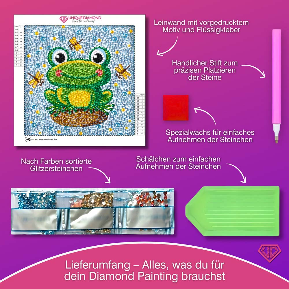 5D Diamond Painting Fridolin der Froschkönig mit Strasssteinchen, Unique-Diamond