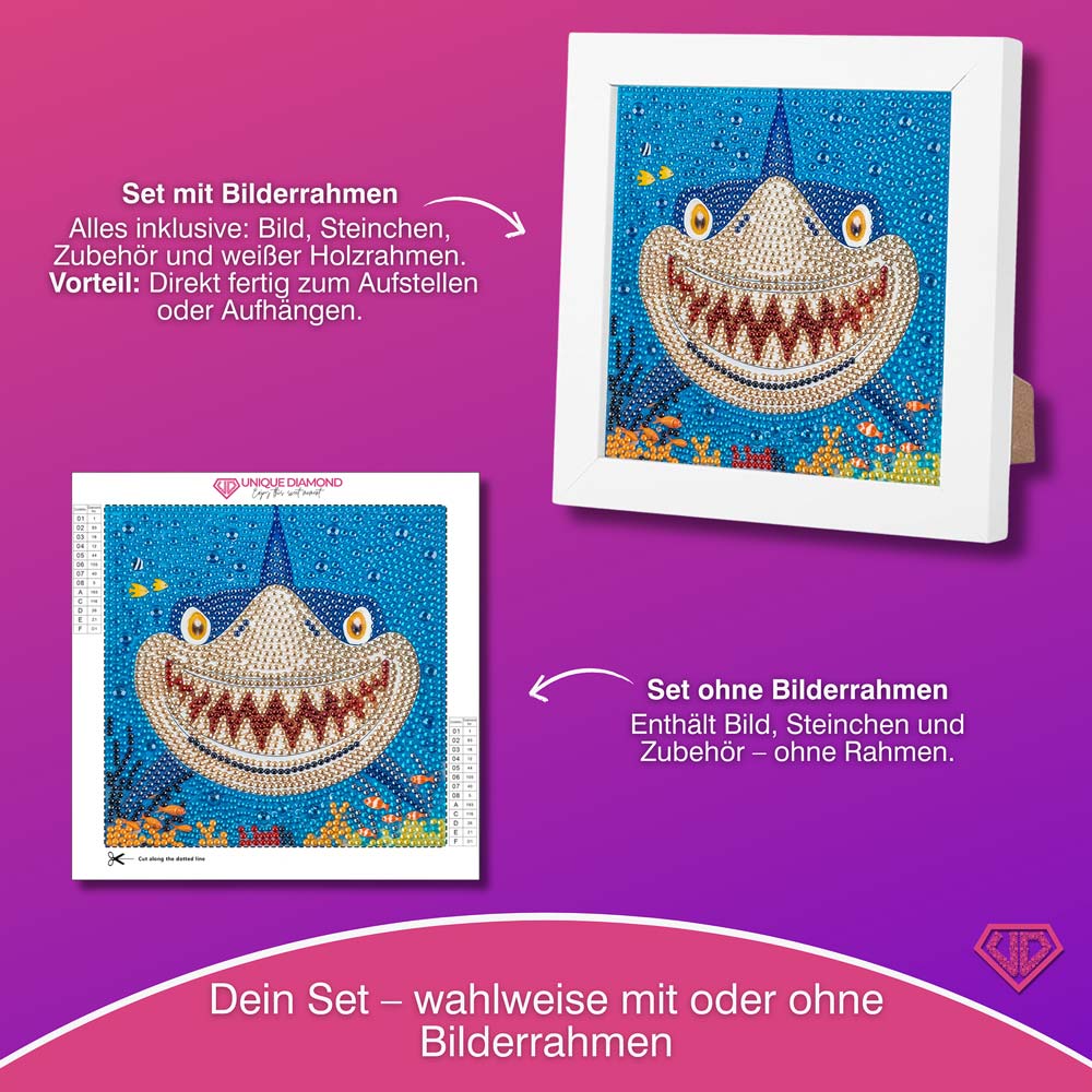 5D Diamond Painting Hai mit Strasssteinchen, Unique-Diamond