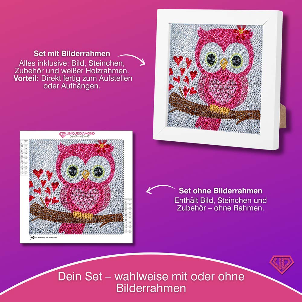 5D Diamond Painting Herzenseule Liora mit Strasssteinchen, Unique-Diamond