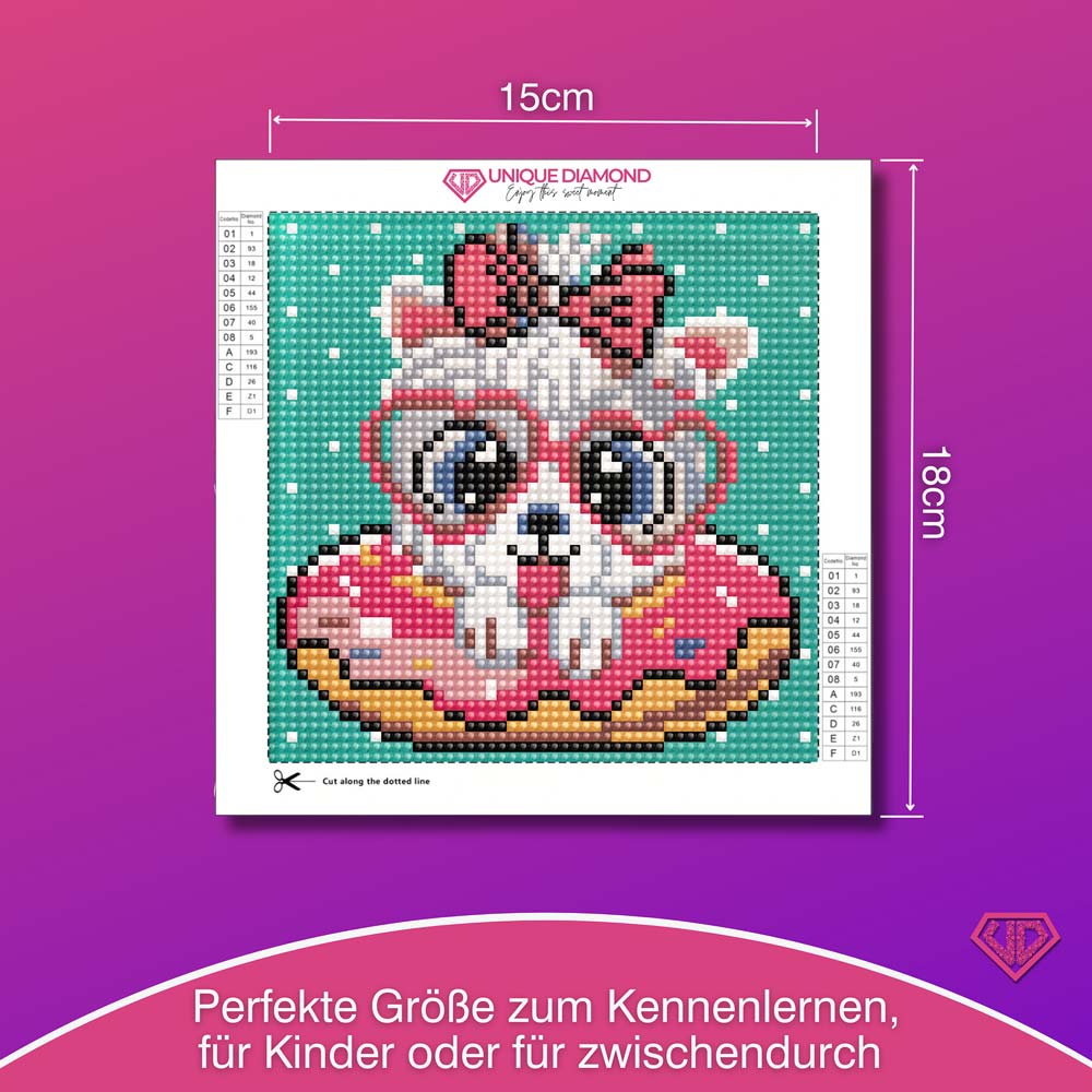 5D Diamond Painting Mini-Bild – Pudelmädchen Bella im Donut-Look, Unique-Diamond