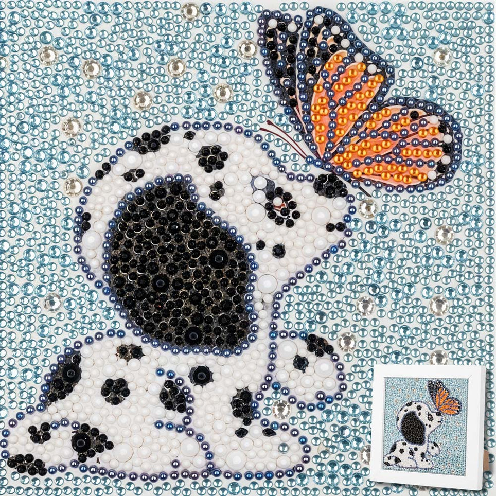 5D Diamond Painting Hund mit Schmetterling Strasssteine, Unique-Diamond