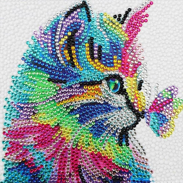 5D Diamond Painting Katze mit Schmetterling, Unique-Diamond