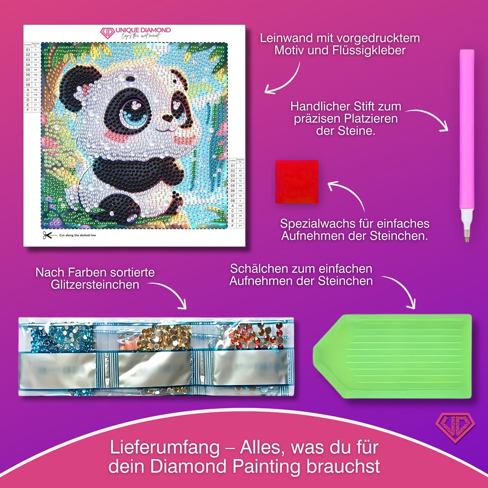 5D Diamond Painting Kleiner Panda im Dschungel mit Strasssteinchen, Unique-Diamond