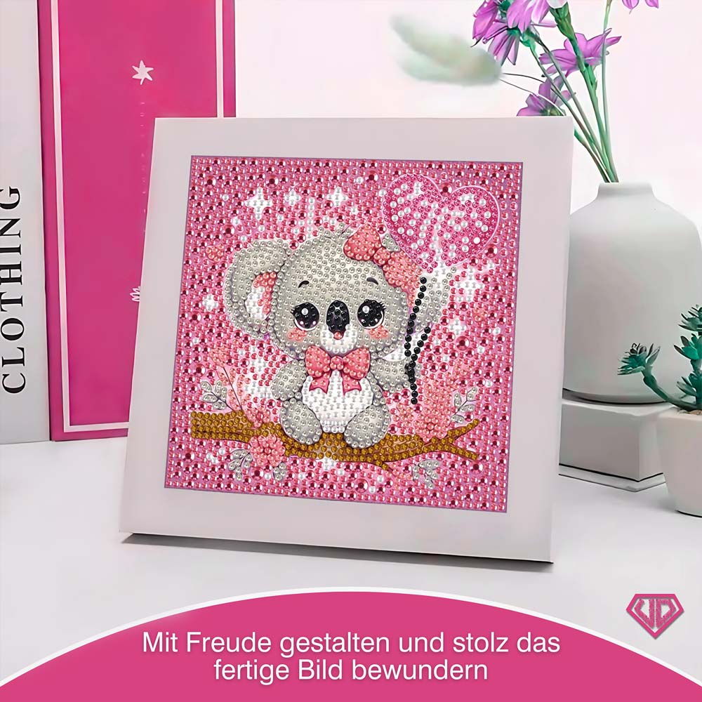 5D Diamond Painting Koala-Mädchen Lani mit Herzballon mit Strasssteinchen, Unique-Diamond