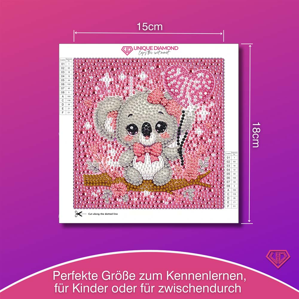 5D Diamond Painting Koala-Mädchen Lani mit Herzballon mit Strasssteinchen, Unique-Diamond