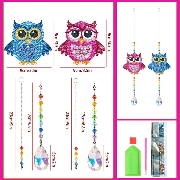 5D Diamond Painting Kristall Windspiel Eulen 2 Stück, Unique-Diamond