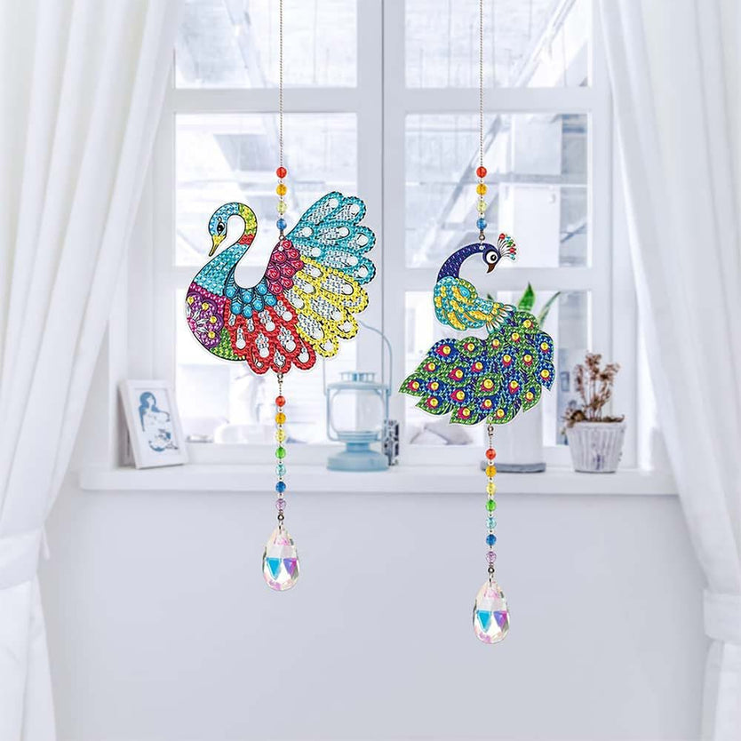 5D Diamond Painting Kristall Windspiel Pfau 2 Stück, Unique-Diamond