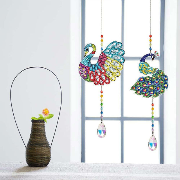 5D Diamond Painting Kristall Windspiel Pfau 2 Stück, Unique-Diamond